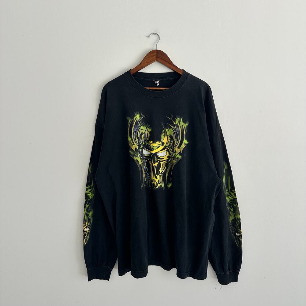 Vintage Skull Long Sleeve Tee Tribal Gothic Graphic Y2K Tee